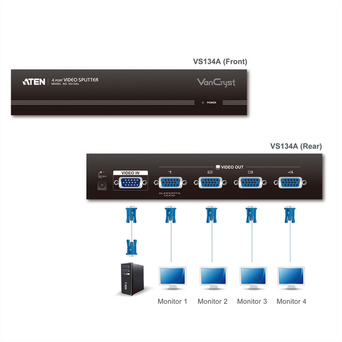 ATEN VS134A VGA Video-Splitter, 450MHz, 4fach