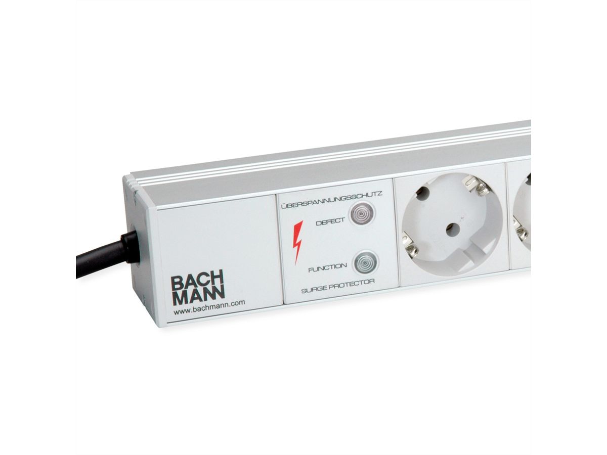 BACHMANN IT PDU ALU 1HE 12x Schutzkontakt, ÜSS, Zuleitung mit Schutzkontaktstecker