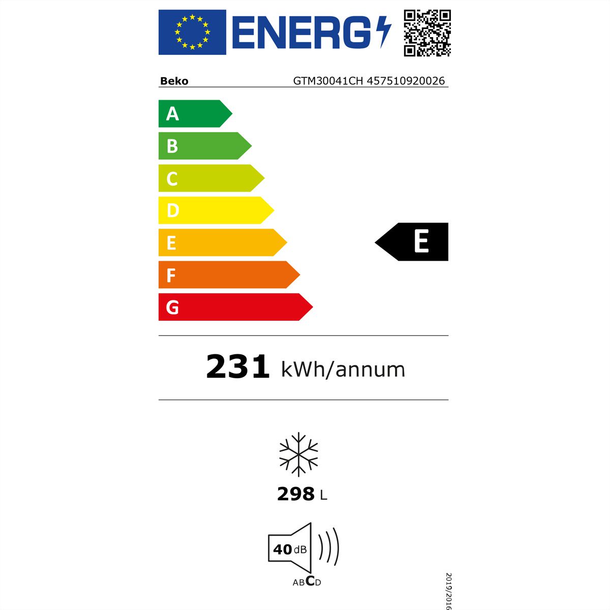 Beko Gefriertruhe GTM30041CH , 298l, E, weiss