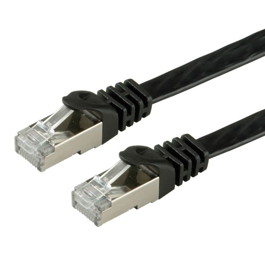 Cordon VALUE Cat.6 (Classe E) F/UTP confectionné, plat, noir, 0,5 m