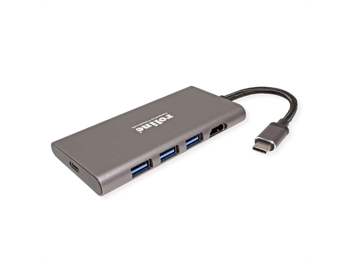 ROLINE USB Typ C Dockingstation, 4K HDMI, 3x USB, SD/MicroSD Kartenleser, PD