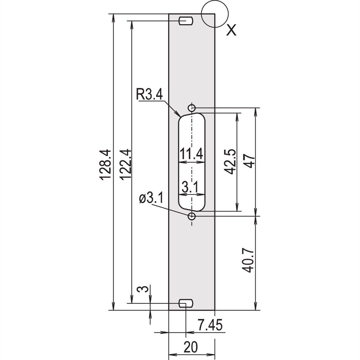 SCHROFF Face avant, plate, non blindée, découpe Sub-D, 3 U, 4 HP, 1 x 25 broches, 2,5 mm, alu, anodisé avant, conducteur arrière