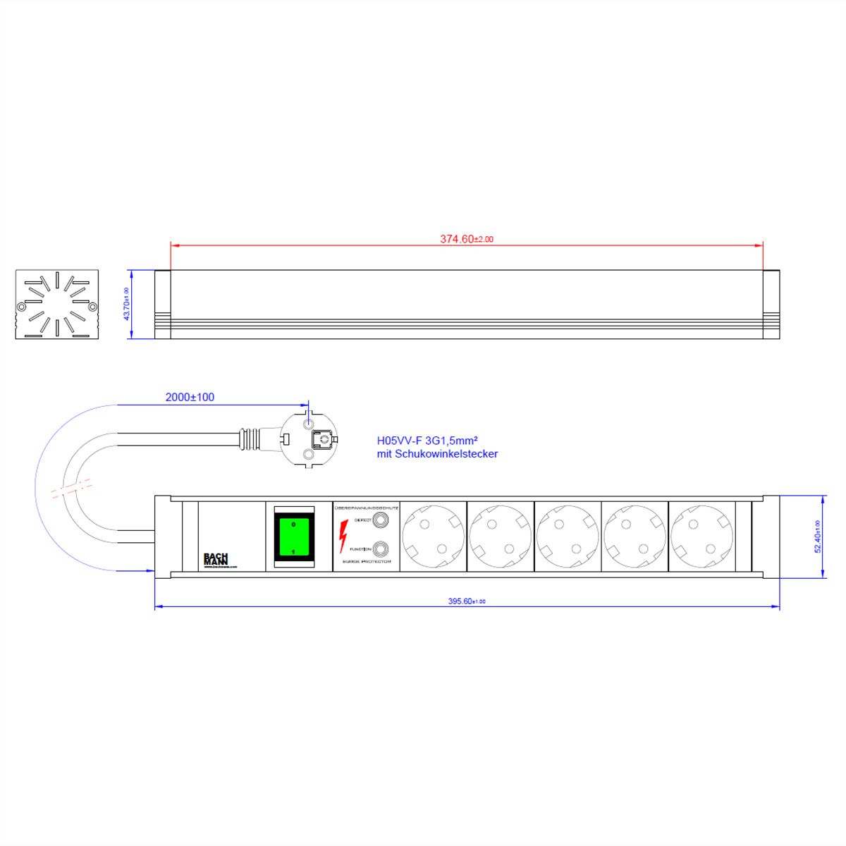 BACHMANN CONNECT LINE 5x contact de protection, câble de raccordement 2m CAT5e inclus