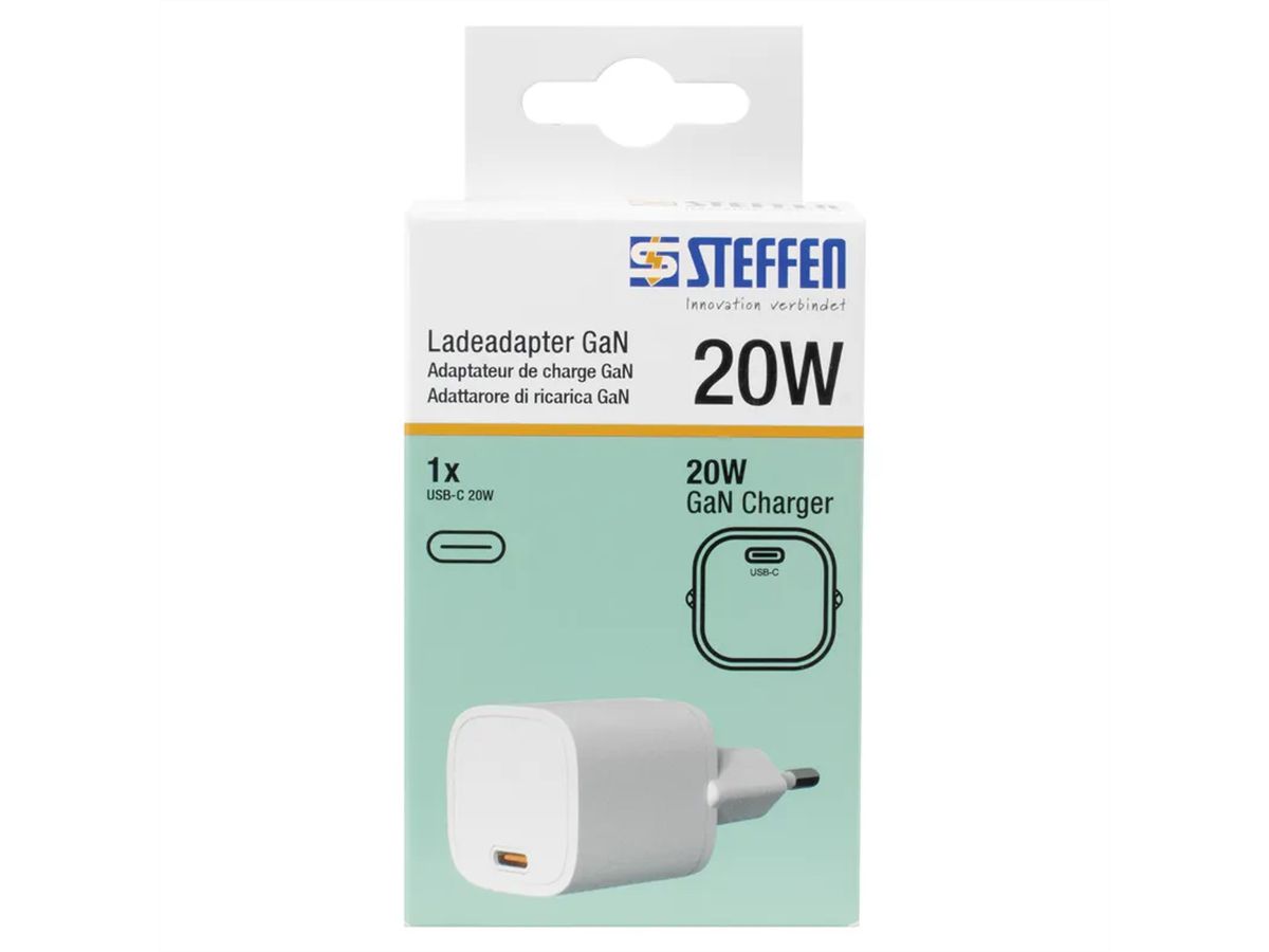 Steffen Adaptateur de charge GaN 20W, 1xUSB-C max. 3A blanc
