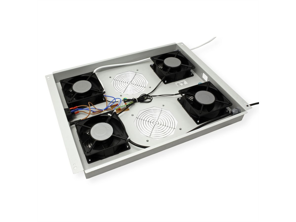ROLINE 19-Zoll Dachlüftereinheit 4 Lüfter, Thermostat für Serverschrank grau