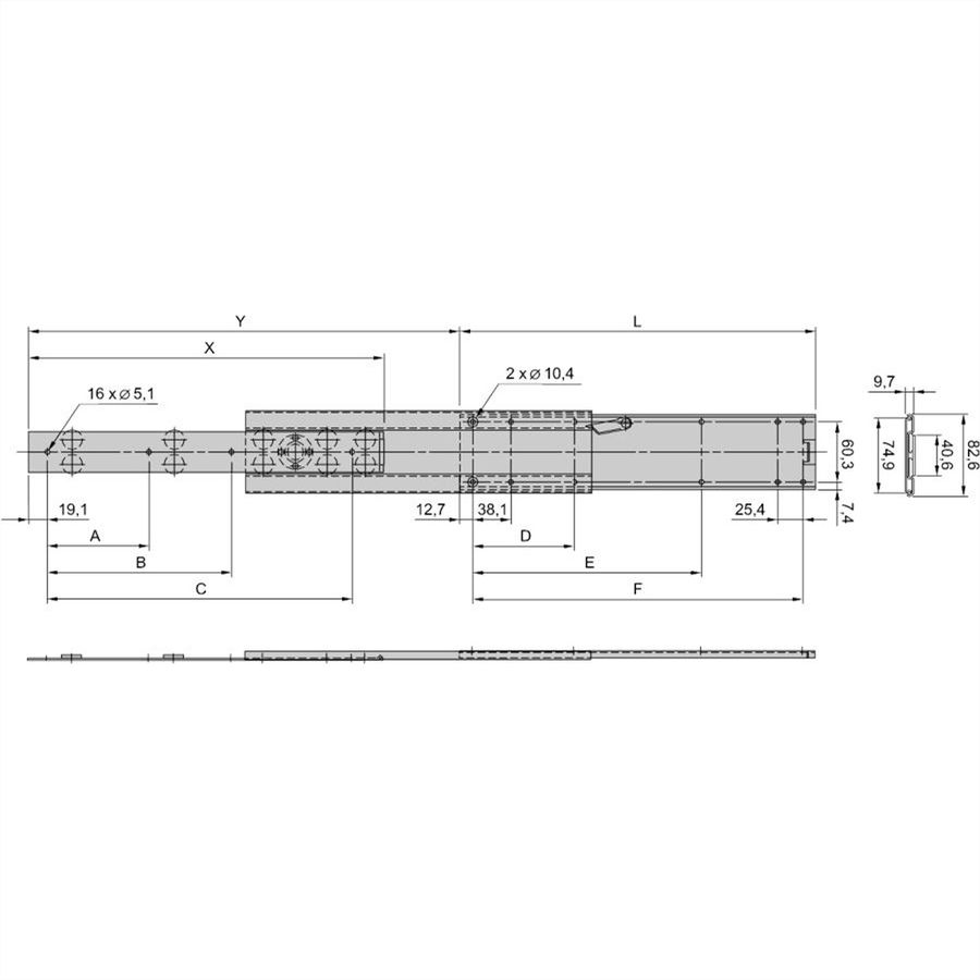 SCHROFF Universal 2 HE, schmale Teleskopschiene - TELESK.SCH.UNIV.2HE 584T (2X)