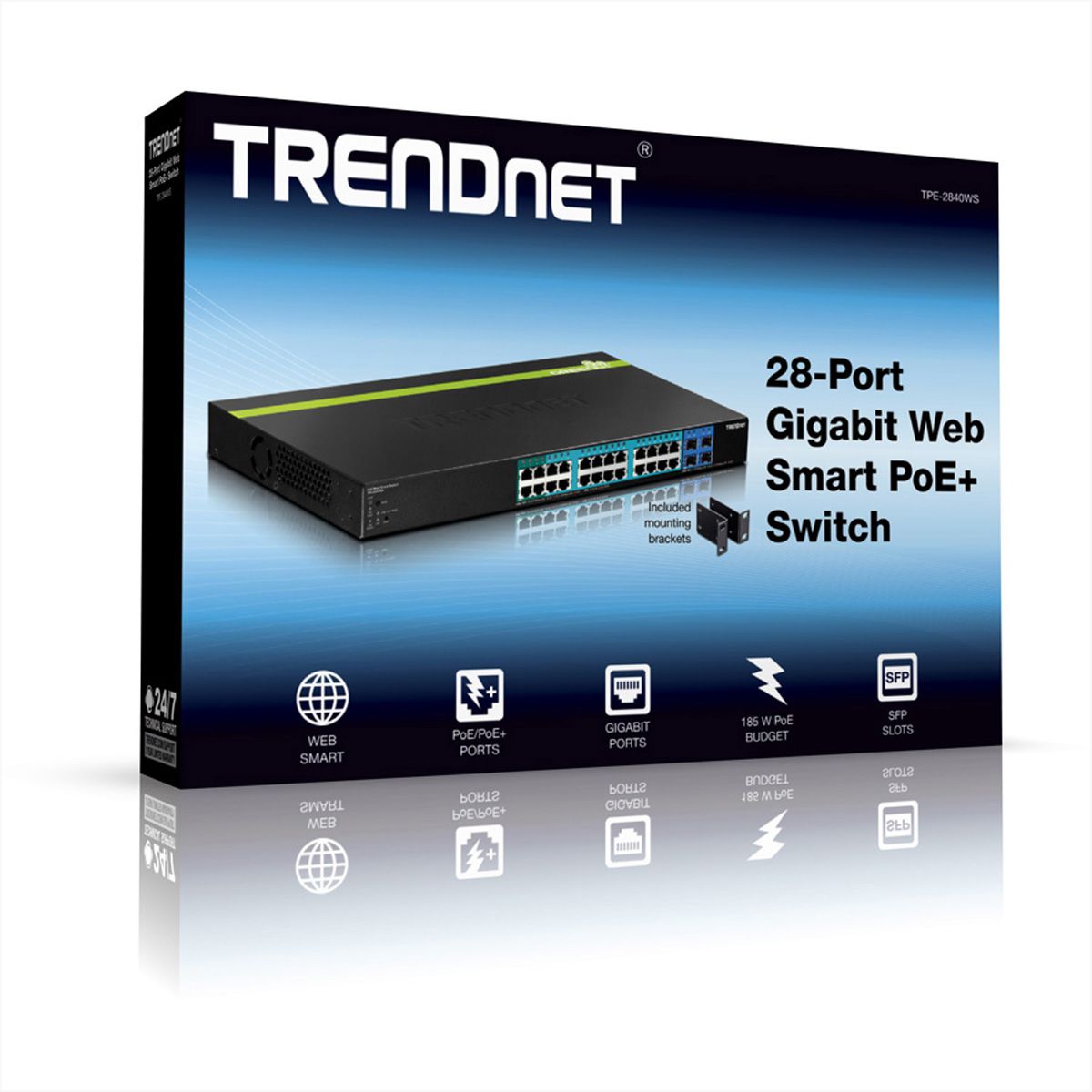 TRENDnet TPE-2840WS 28-Port POE+ Switch Gigabit Smart 24 PoE/PoE+ 4 SFP 195W