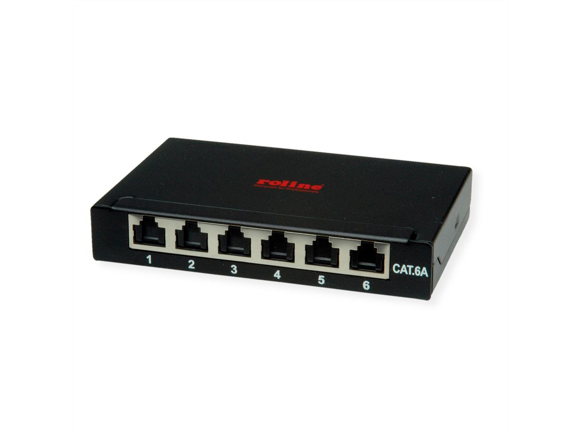 ROLINE Mini-Patchpanel, Cat.6A (Class EA), 6x RJ45, 0,5HE, geschirmt, schwarz