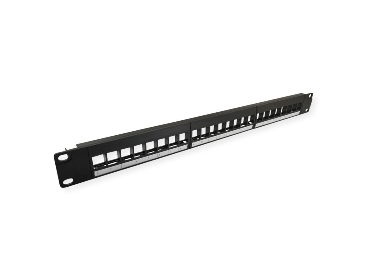 VALUE 19"-Keystone-Modulträger, 24 Ports, 1HE, 3-teilig, ungeschirmt, schwarz
