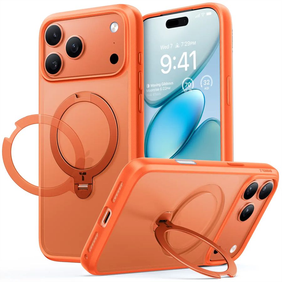 Torras UPRO Ostand Spin Case, iPhone 17 Pro Max, MagSafe, orange