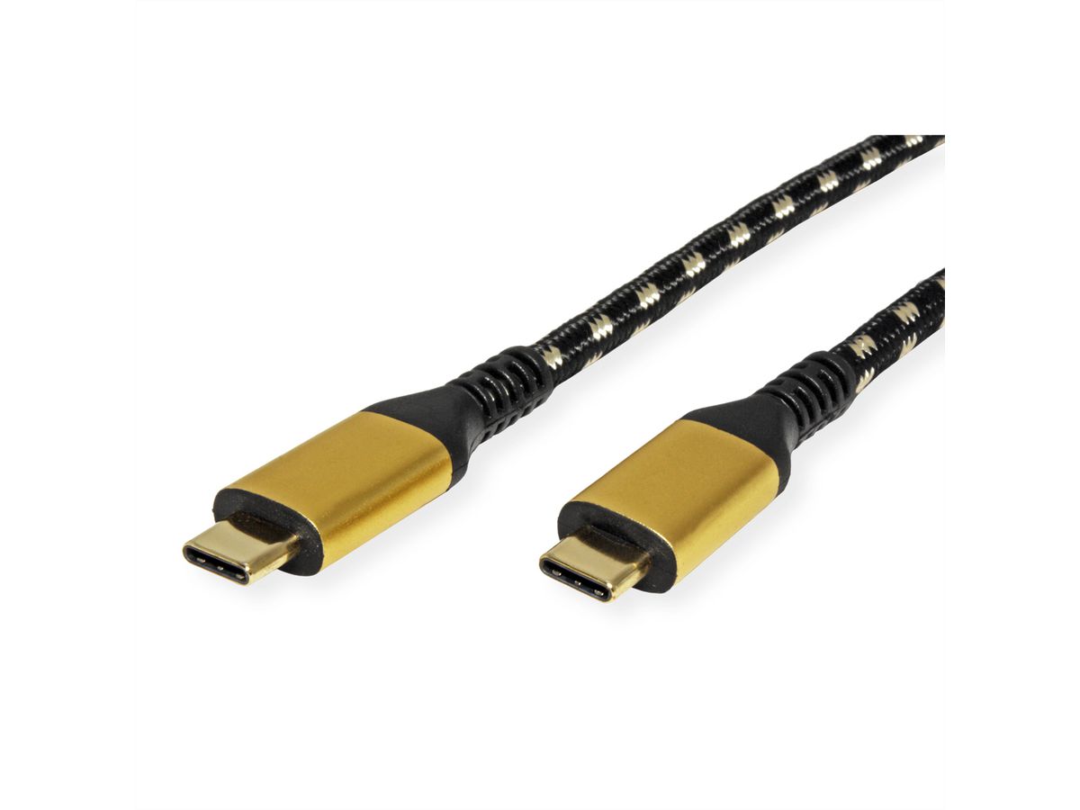 ROLINE GOLD USB4 Gen3x2 Kabel, C–C, ST/ST, 8K UHD-2, 40Gbit/s, 100W, schwarz / gold, 1 m