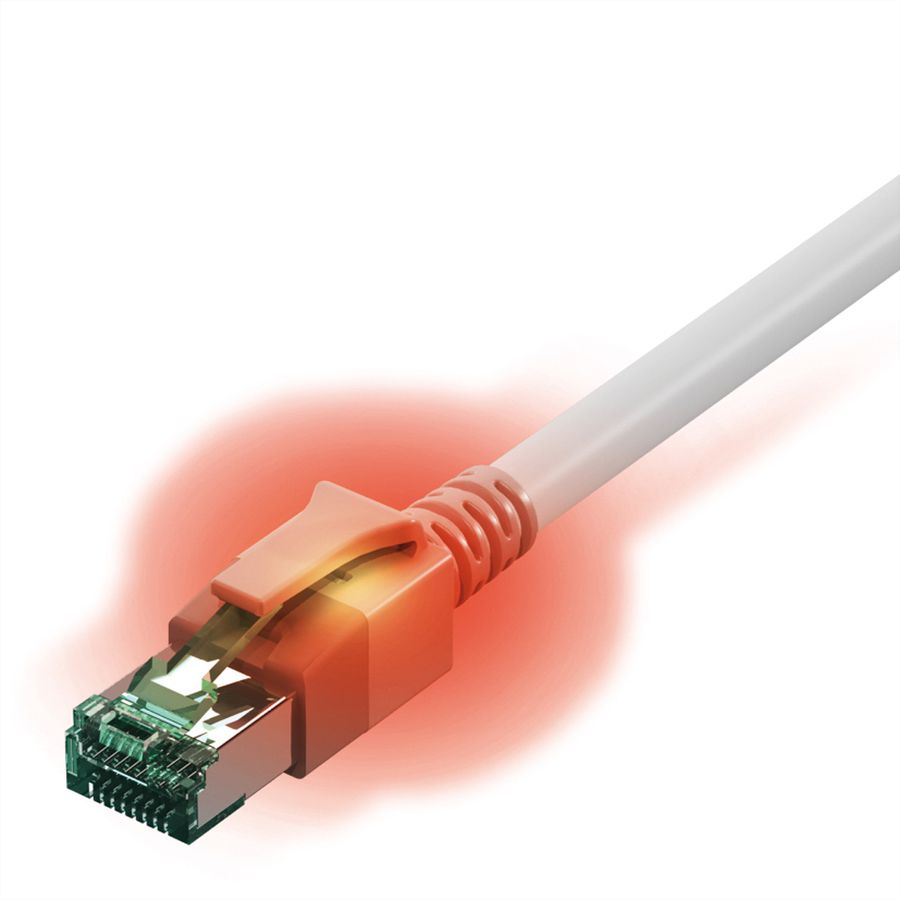 EasyLan DualBoot LED Patchkabel RJ45 S/FTP Cat.6A (Class EA), mit saCon Stecker, LSOH, weiß, 2 m