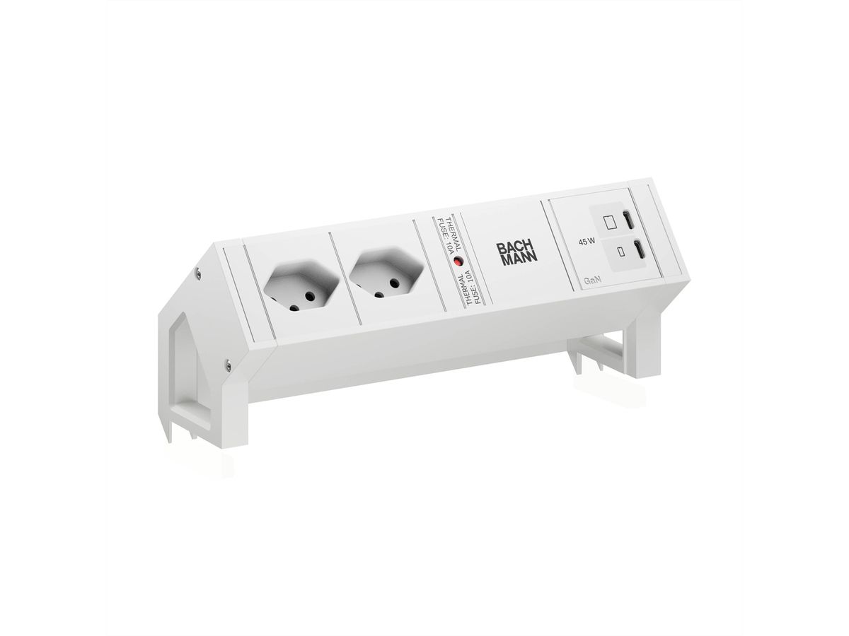 BACHMANN DESK2 white 2xCH 90°, 1xUSB C/C 45W L=0,2m RAL9010