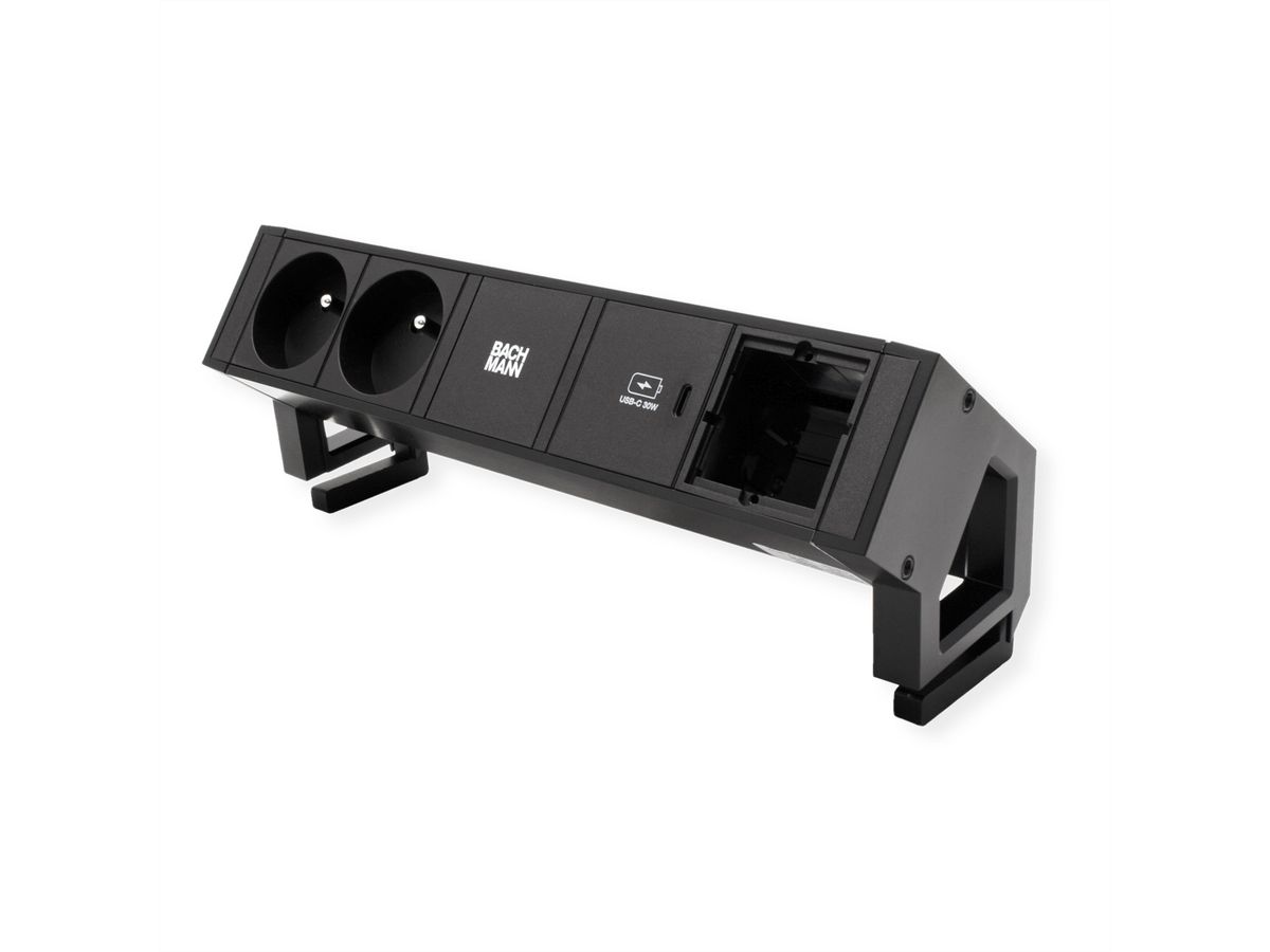 BACHMANN DESK2 2xUTE 1xUSB C 30W 1xCM 0,2m GST18 RAL9005