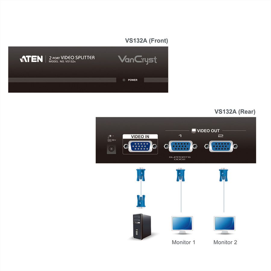 ATEN VS132A VGA Video-Splitter, 450MHz, 2fach