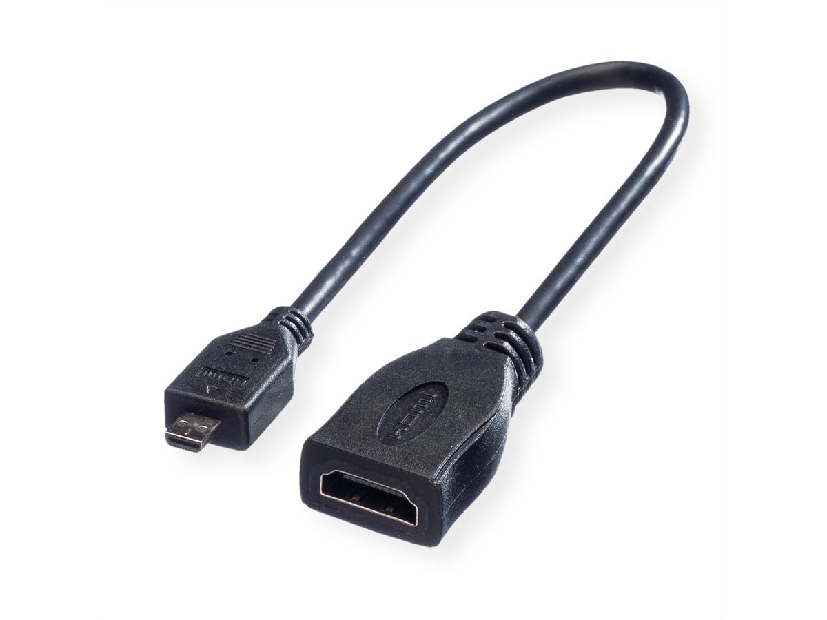 ROLINE HDMI High Speed Kabel mit Ethernet, HDMI BU - Micro HDMI ST, 0,22 m