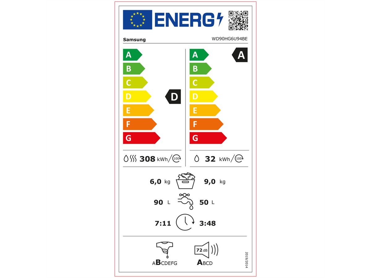 Samsung Waschtrockner WD6400H, Energieklasse D/A-30%, AI Wash, AI Control, SuperSpeed