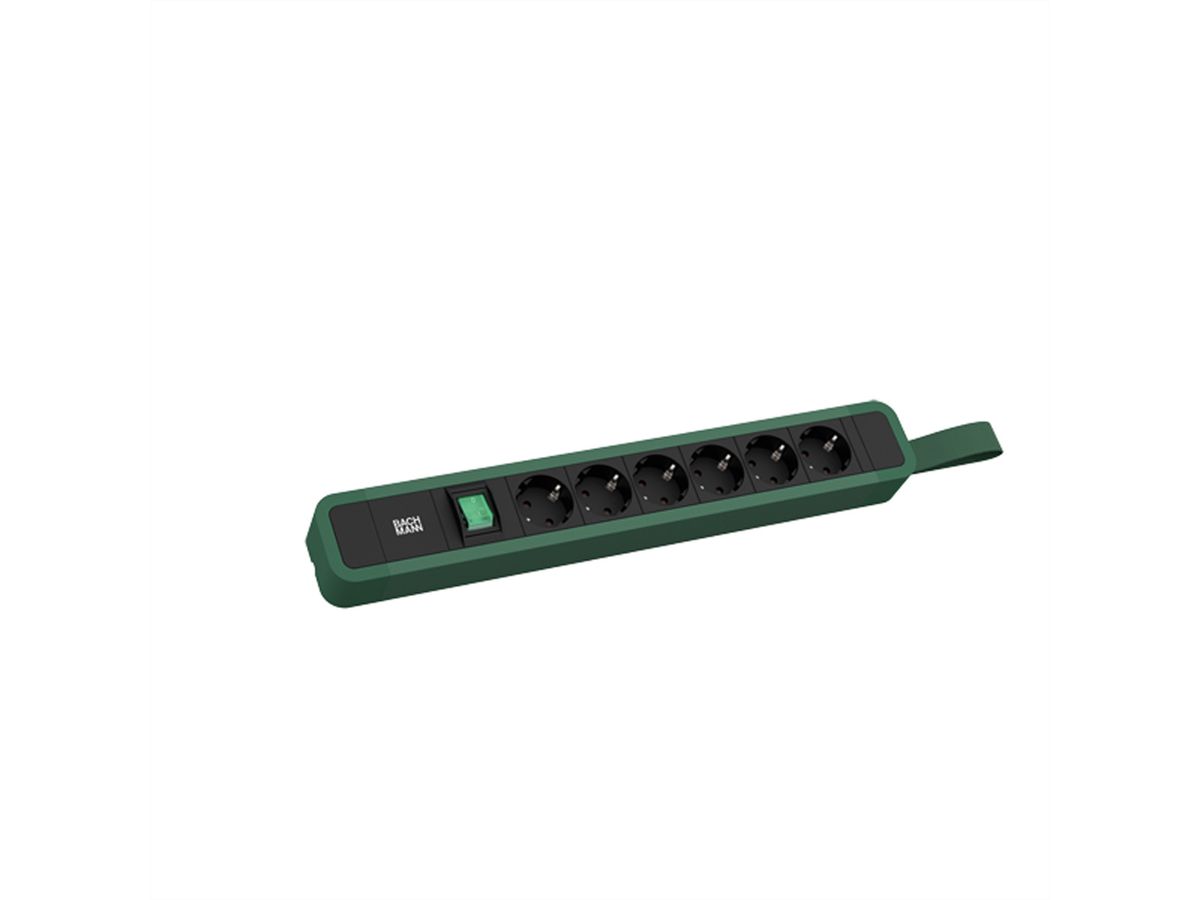 BACHMANN PRIMO 2 6xCEE7/3 1xSchalter mit Schlaufe 2m CEE7/7 RAL6028