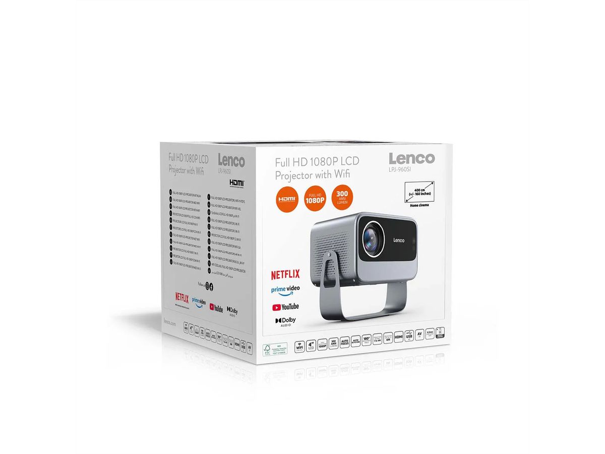 Lenco LPJ-960SI Full HD 1080p LCD-Projektor mit WLAN, , Silber