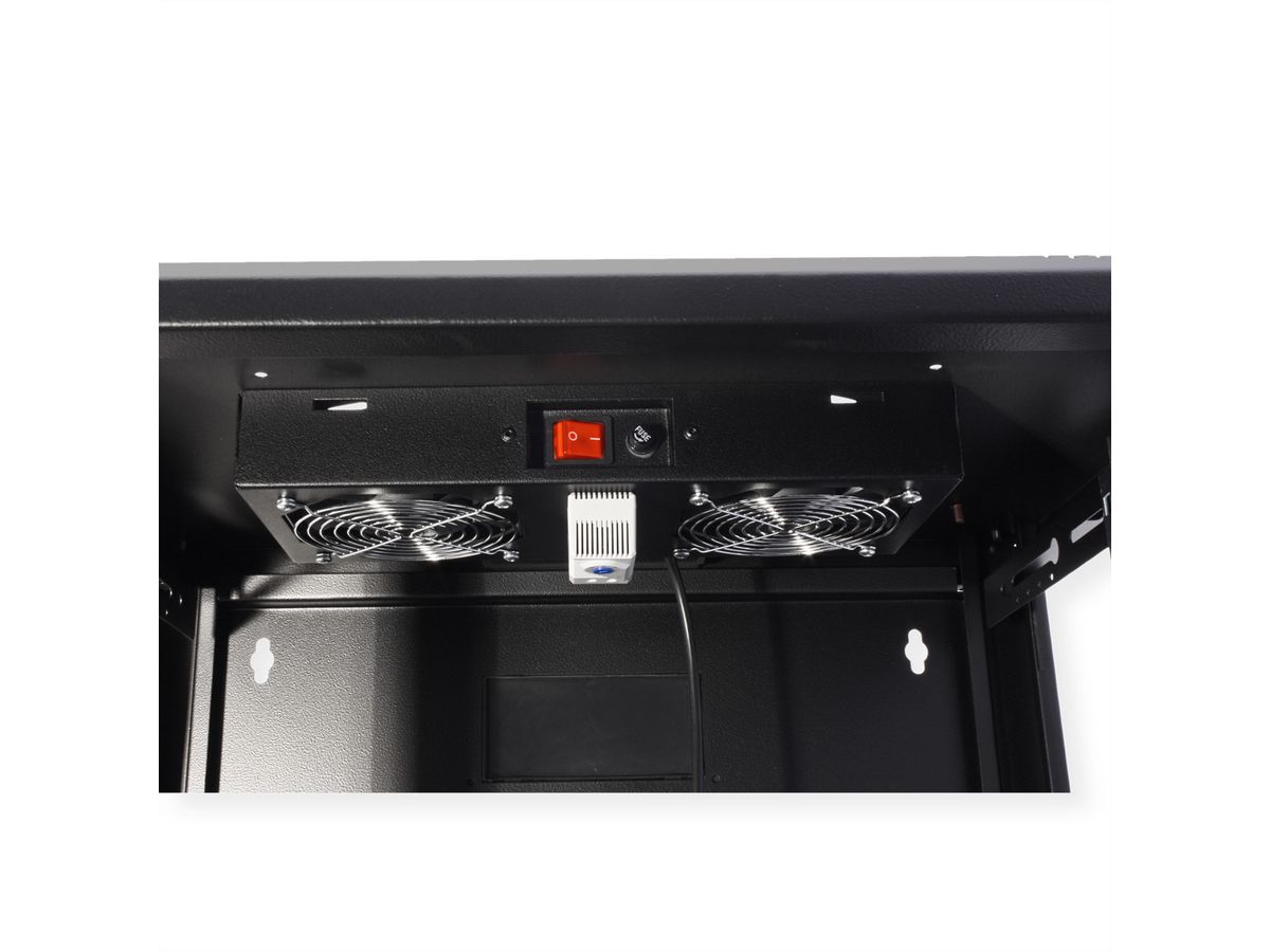 ROLINE Lüftereinheit 2 Lüfter, für 19-Zoll Wandgehäuse schwarz, Thermostat