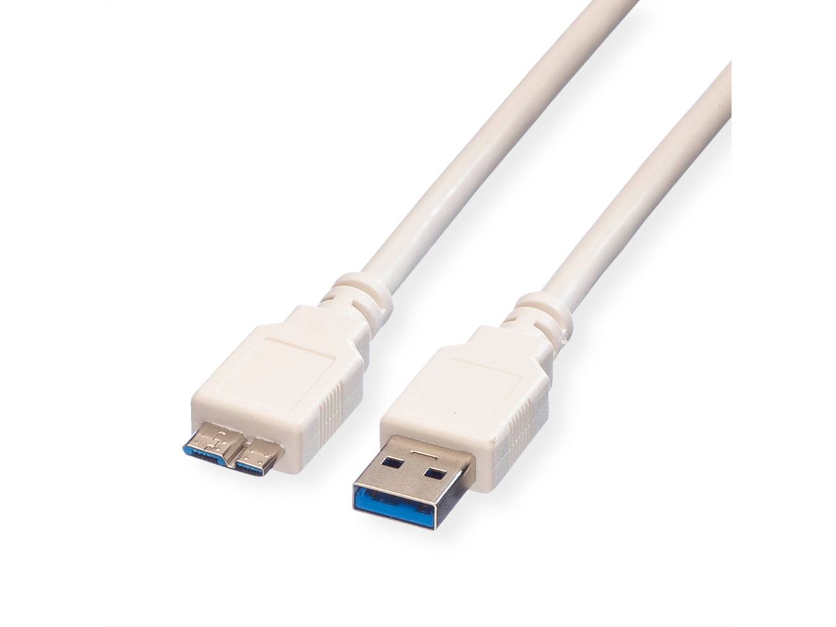 VALUE USB 3.2 Gen 1 Kabel, A ST - Micro B ST, weiss, 2 m