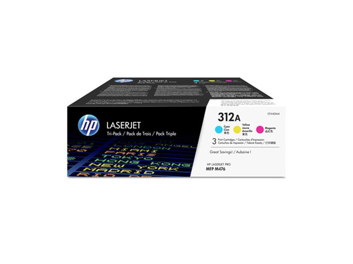 CF440AM (312A), HP Color LaserJet Toner Tri-Pack cyan, magenta, jaune