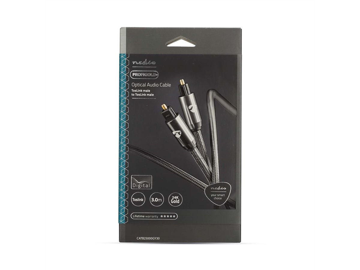 Câble audio optique Nedis, 2x Toslink, ST/ST, gris, 3 m
