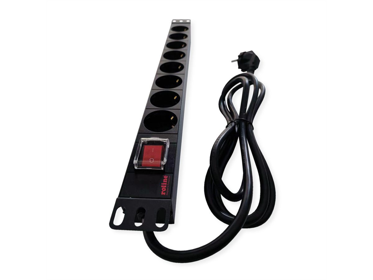 ROLINE 19-Zoll-Steckdosenleiste 8fach, mit Ein-/Aus-Schalter, schwarz, 2 m