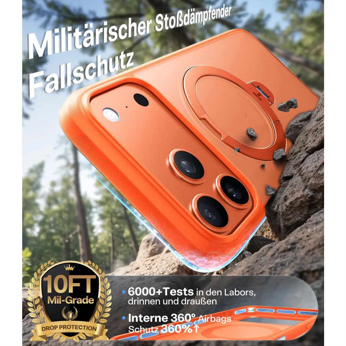 Torras Ostand 360° Case, iPhone 17 Pro, MagSafe, orange