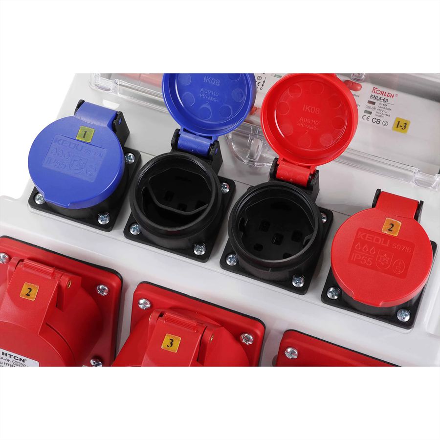 Distributeur électrique 32 A IP44/IP55 + entrée FI  , 1xCEE32/5 1xCEE16/5 2xT23 2xT25, gris