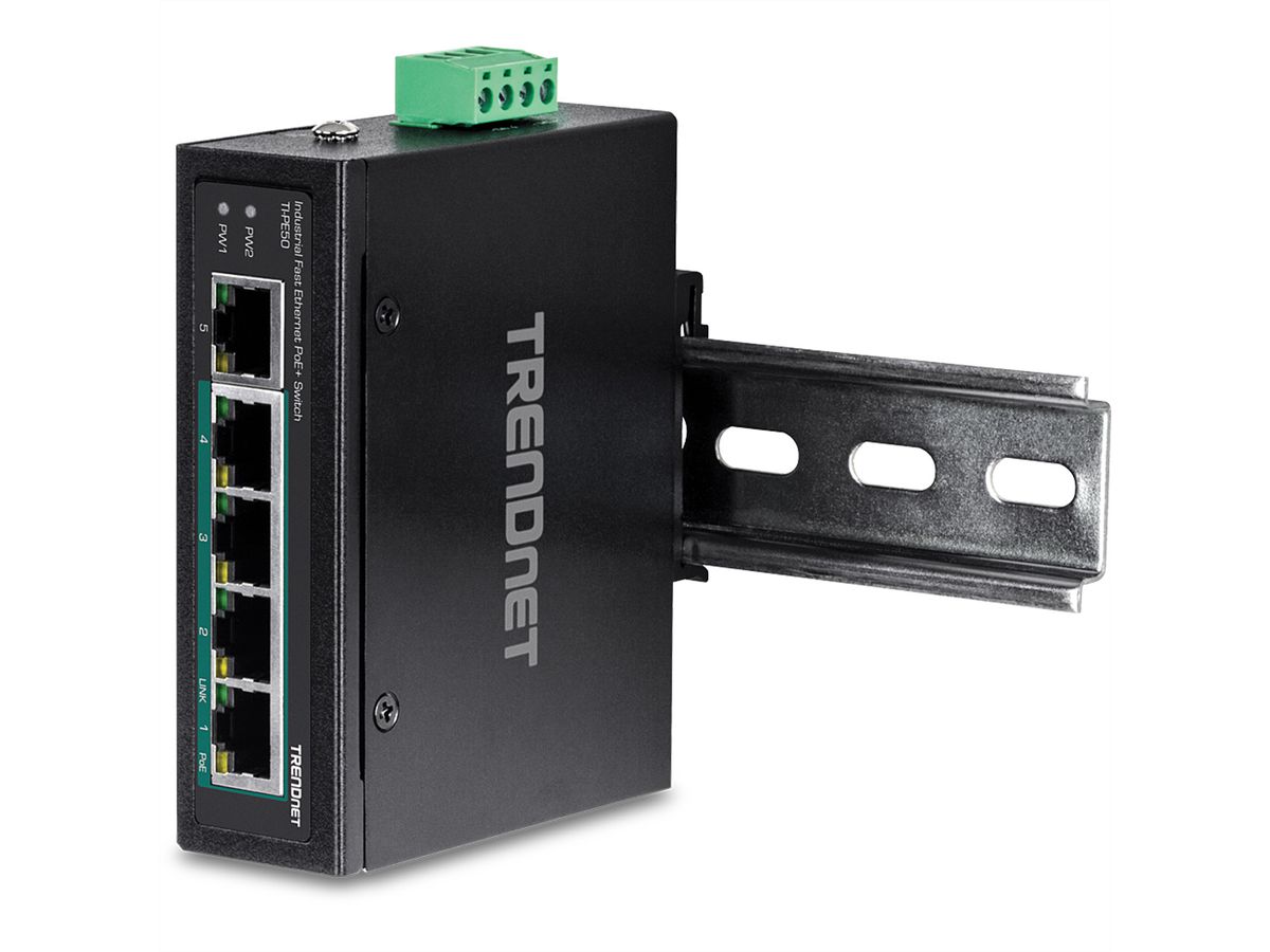 TRENDnet TI-PE50 Switch Rail DIN Fast Ethernet PoE+ industriel à 5 ports -  SECOMP AG