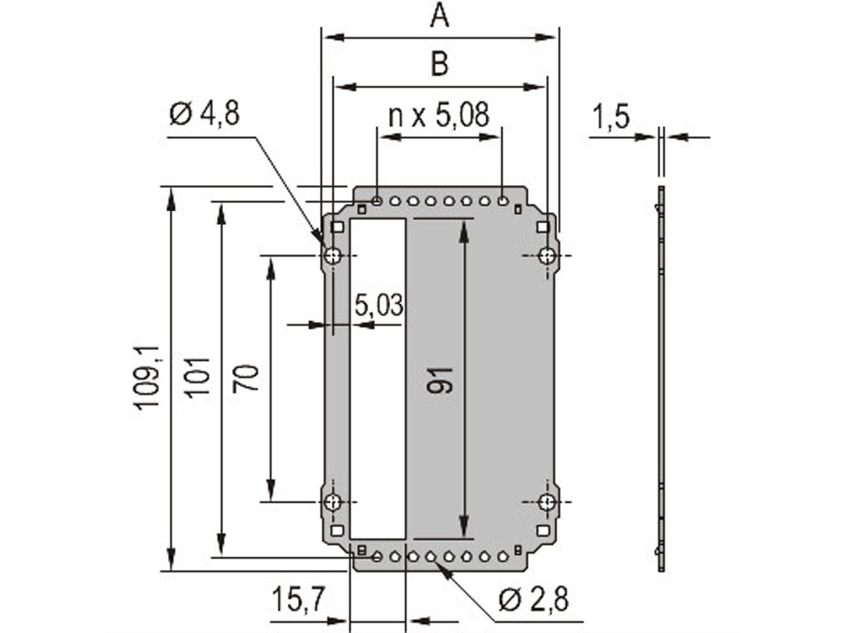 Unité enfichable de type cadre SCHROFF, panneau arrière, découpe pour un connecteur, 3 U, 21 HP