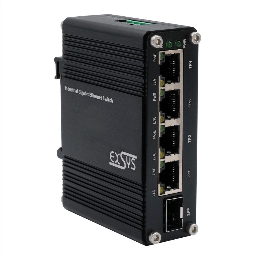 EXSYS EX-62020PoE-SFP Switch Ethernet industriel 4 ports PoE, 1 port 100/1000Fx SFP