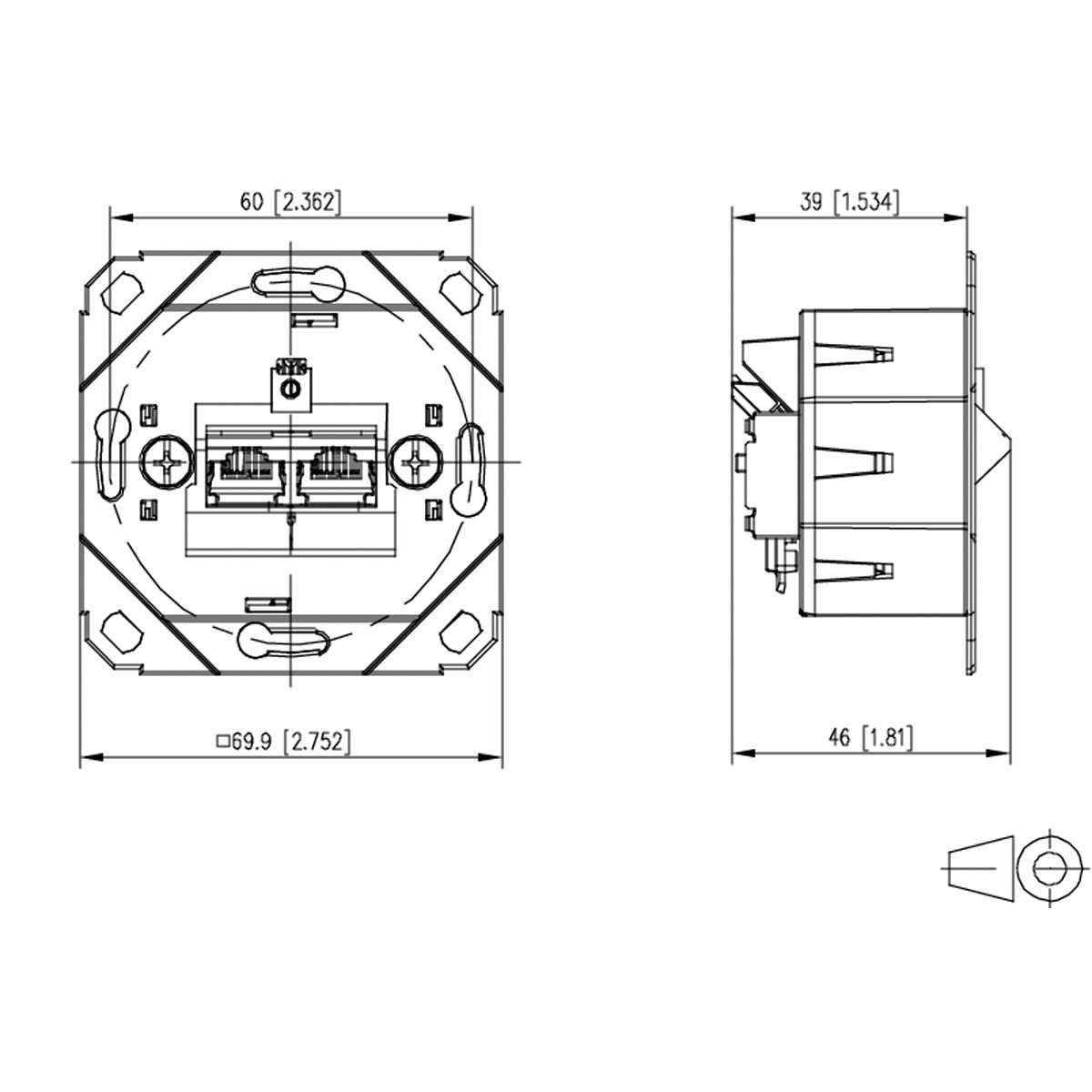 METZ CONNECT E-DAT C6A IDC Dose, 2 Port, UP0, metallisch