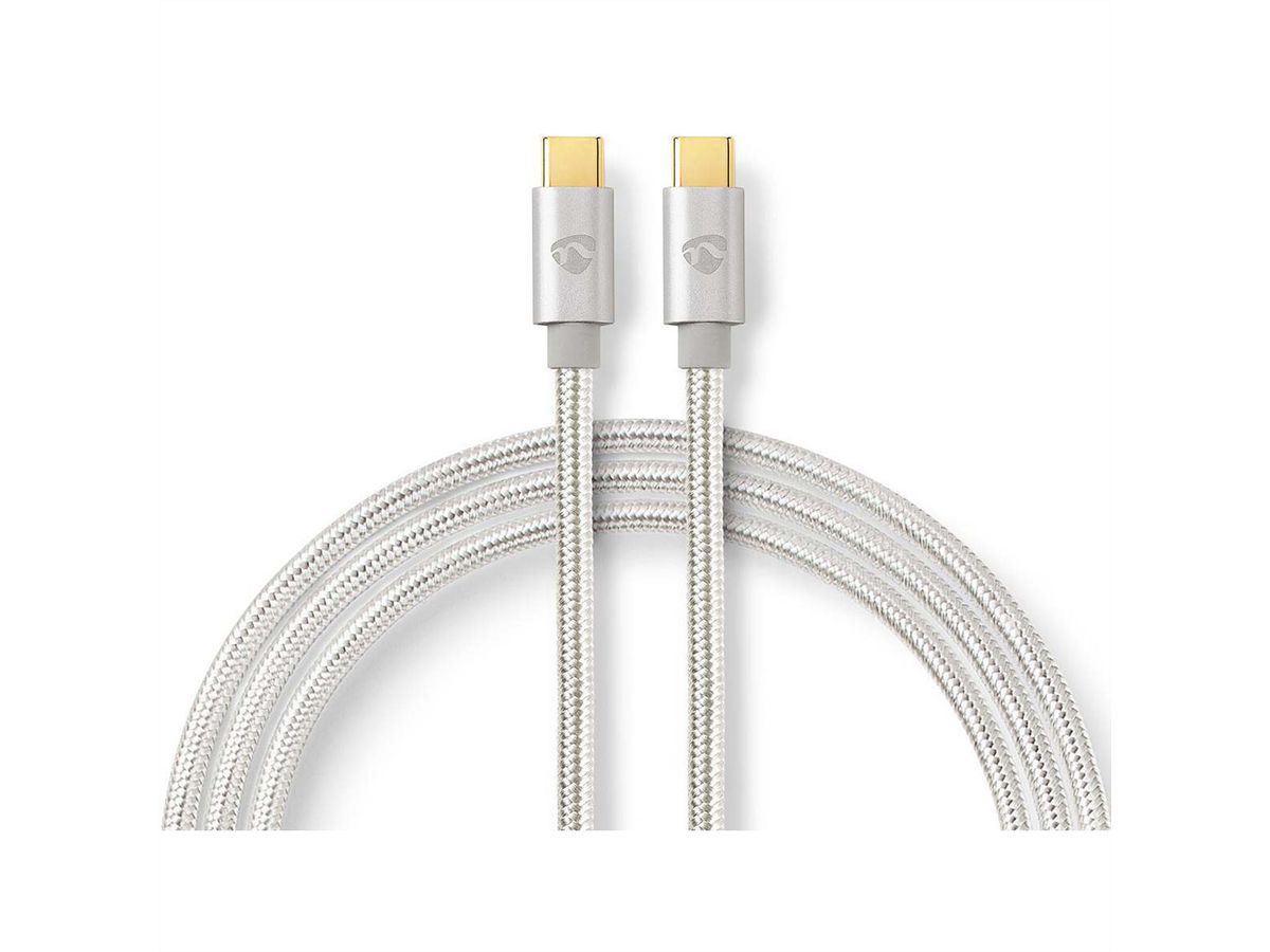 Nedis USB 2.0 Kabel, Typ C-C, ST/ST, 100W, silber, 2m