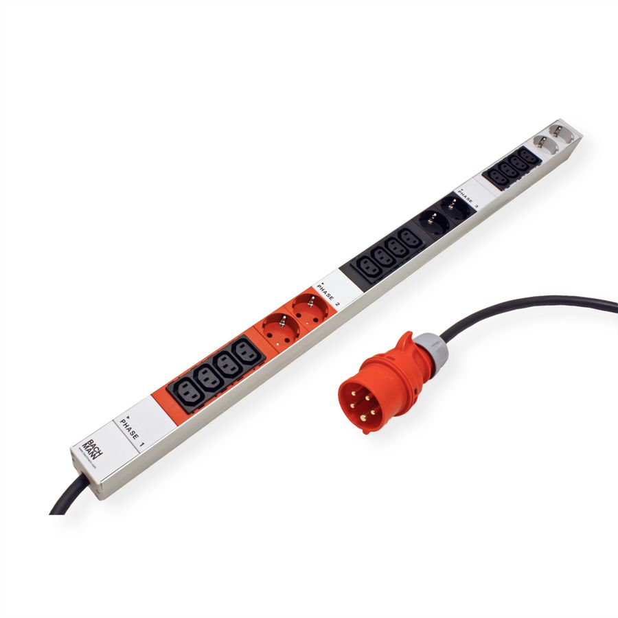 BACHMANN IT PDU ALU 0UH 12x C13 6x contact de protection 3x 16A CEE rouge