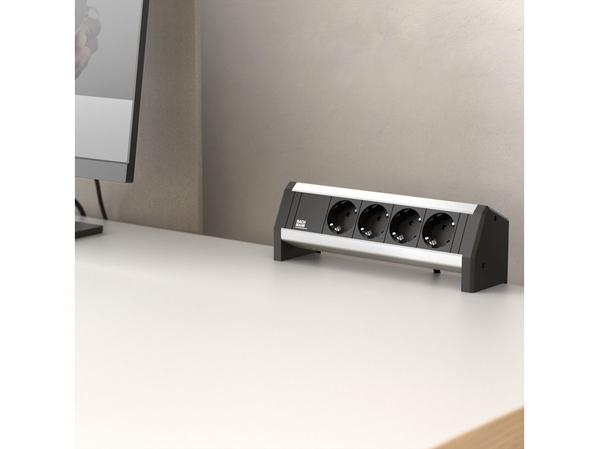 BACHMANN 4x2P+T allemand avec câble fixe 3m, noir, 3 m