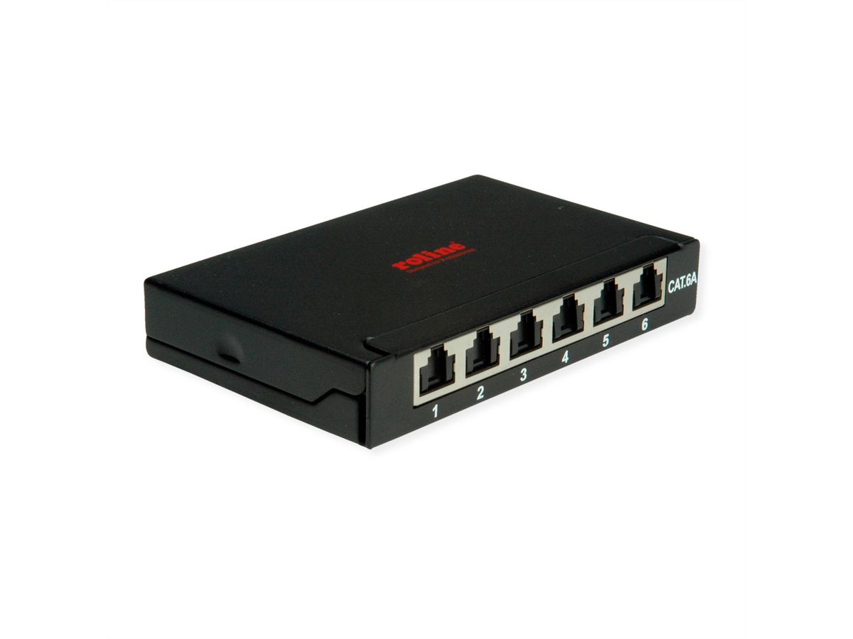 ROLINE Mini-Patchpanel, Cat.6A (Class EA), 6x RJ45, 0,5HE, geschirmt, schwarz