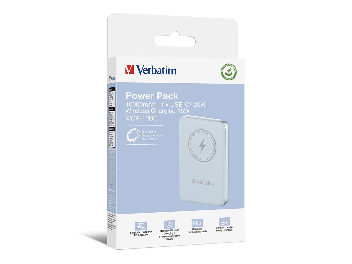 Verbatim Powerbank 10000 mAh Blue, 15W, PD20W, USB-C