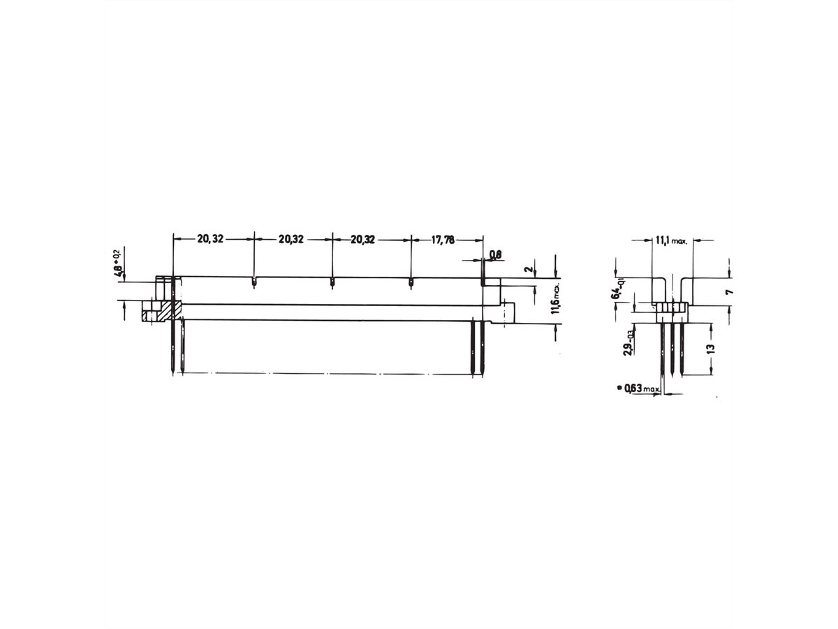 Connecteur SCHROFF Type R, EN 60603, DIN 41612, Femelle, 64 contacts, broches à souder, 3 mm