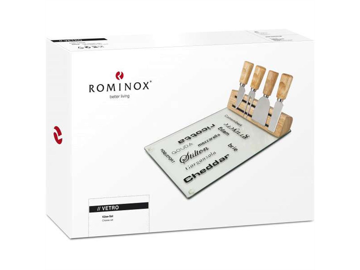 Rominox Easy care cheese set Vetro, plateau en verre avec lettrage décoratif
