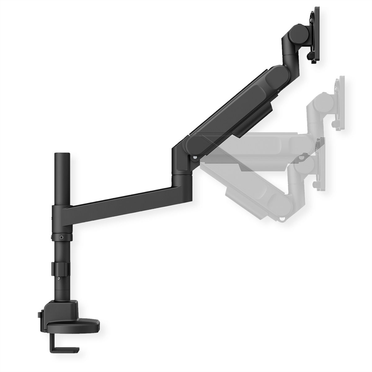 ROLINE LCD-Arm, Trägerstange, 4 Gelenke, Tischmontage, 24-57 Zoll, bis 27 kg, schwarz