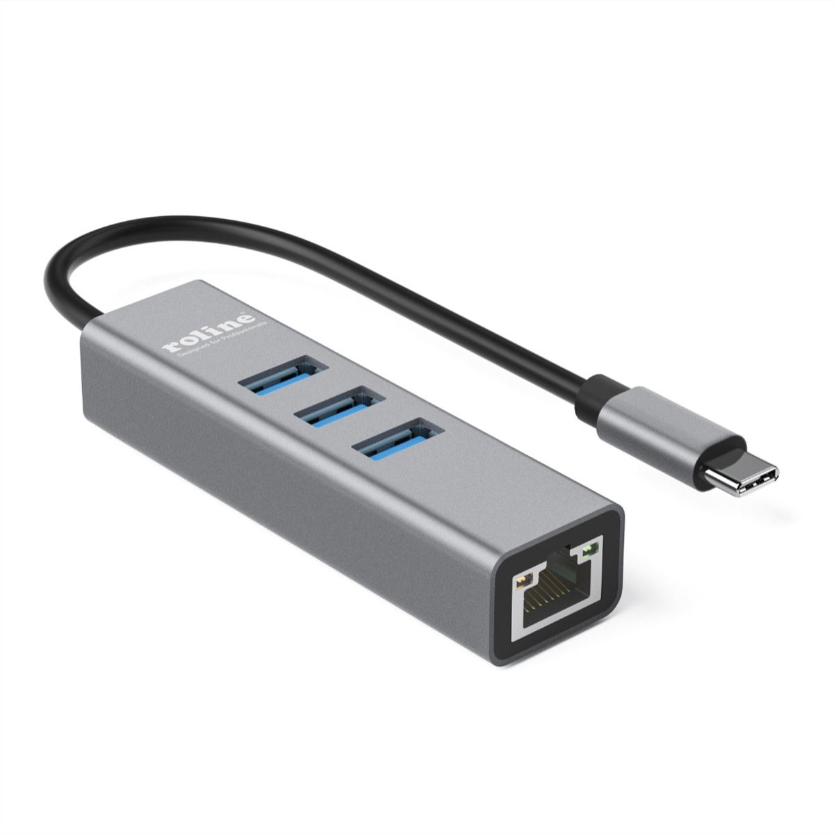 ROLINE Convertisseur USB 3.2 Gen 1 type C - Gigabit Ethernet + Hub 3x
