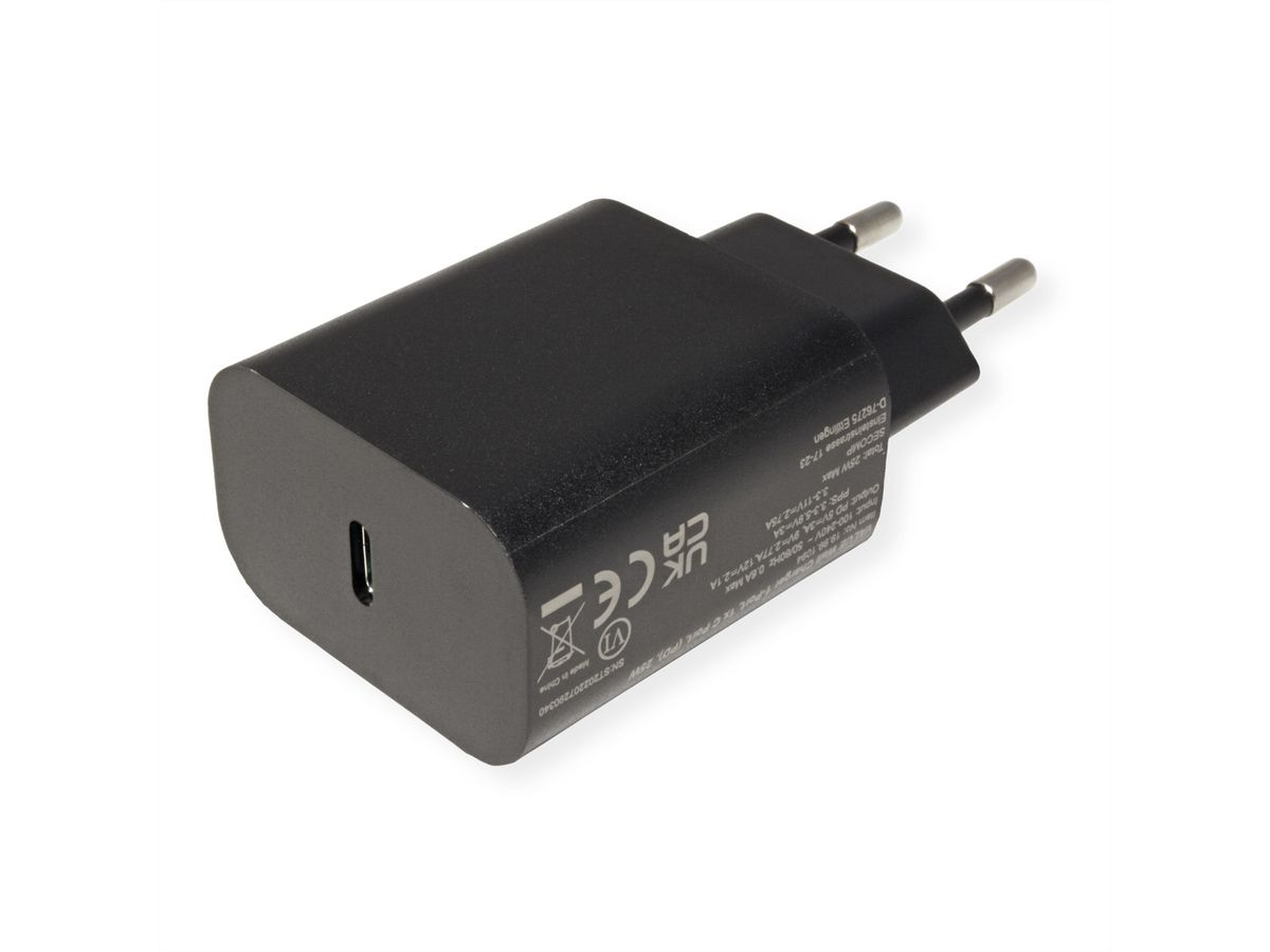VALUE USB Charger mit Euro-Stecker, 1 Port (Typ-C PD), 25W