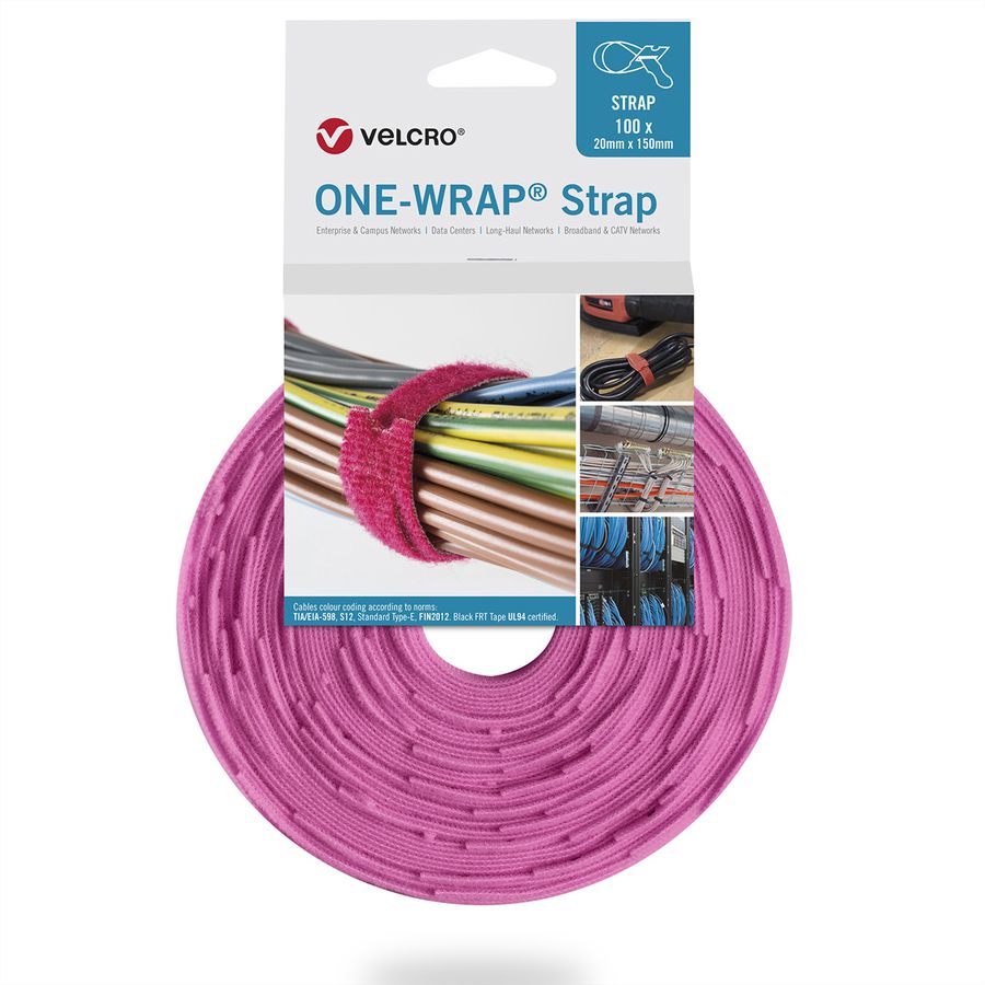 VELCRO® One Wrap® Strap 20mm x 150mm, 100 pièces, rose