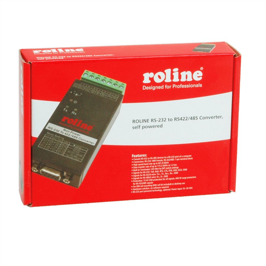 ROLINE Convertisseur RS232 vers RS422/485 pour rail DIN, auto-alimenté