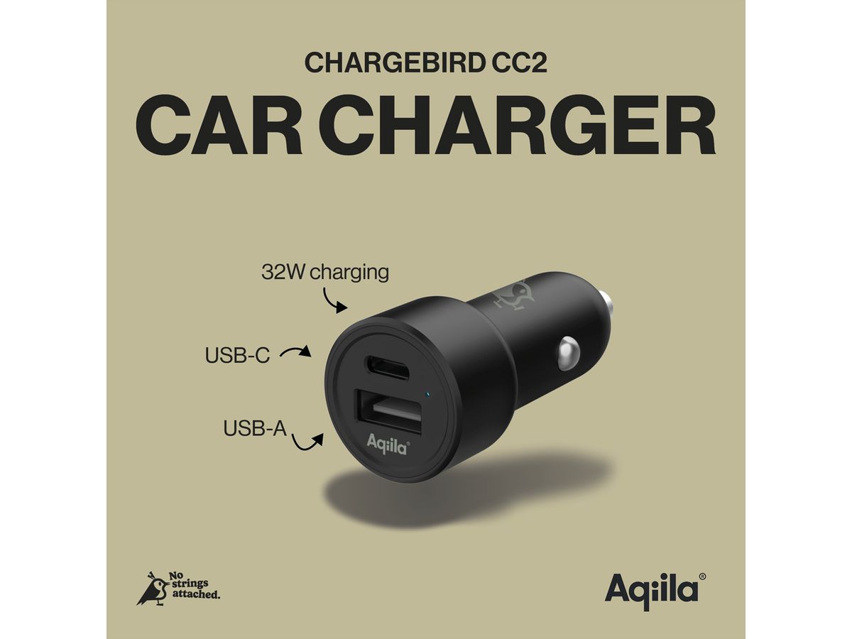 Aqiila Ladeadapter CC2  , 12V KFZ Ladestecker /  32W USB-C & USB-A