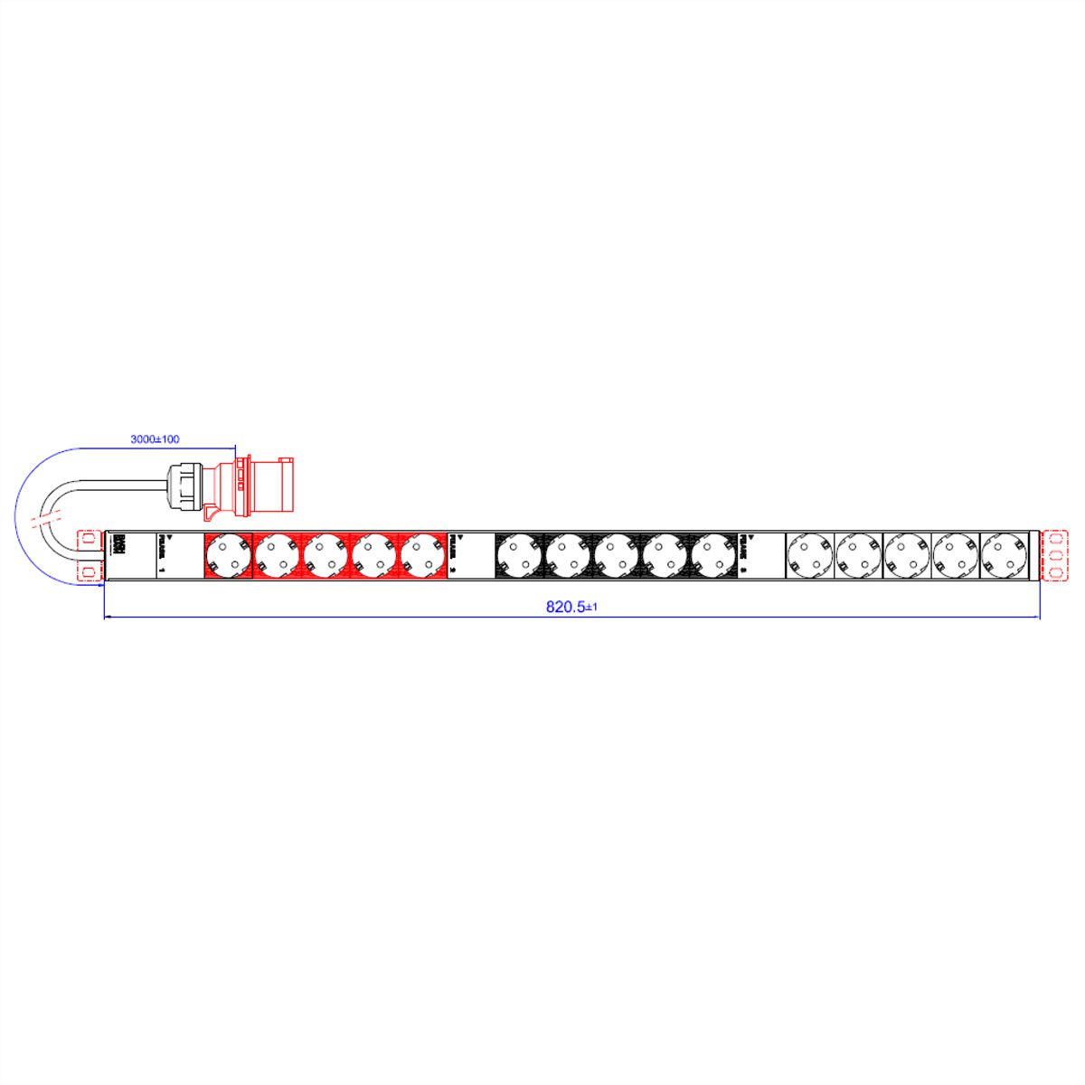 BACHMANN IT PDU ALU 0UH 15 x contact de protection CEE 3x 16A rouge
