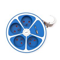 ROLINE Prise multiple, 4 ports avec interrupteur, rond, Version UTE, Fast Charger, 1x USB A+C, bleu, 1,5 m