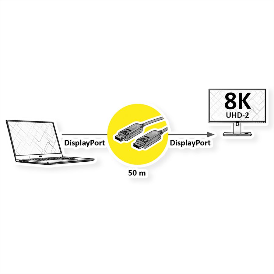 ROLINE Câble DisplayPort v1.4 (AOC), M/M, 50 m